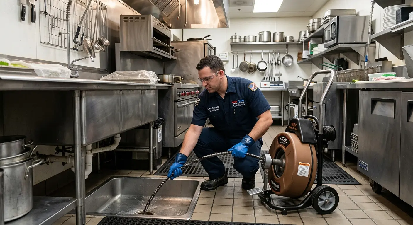 Commercial drain cleaning service in a restaurant kitchen in Aransas Pass