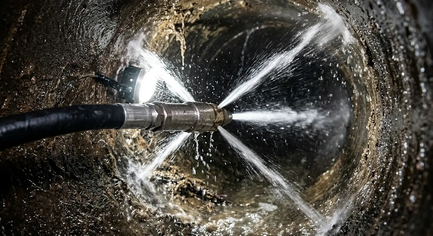 High-pressure hydro jetting nozzle cleaning sewer pipe for Sewer Cleanout in Aransas Pass